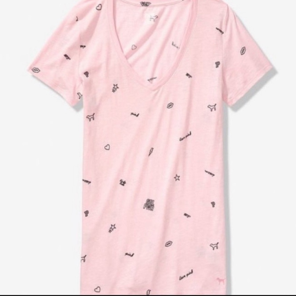 PINK Victoria’s Secret Girl Power Oversized V-Neck‎ Soft Boyfriend Tee T-Shirt S